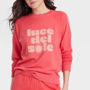 NWOT! Women’s Leisure Studio French Terry Pullover Sweatshirt...coral orange. S